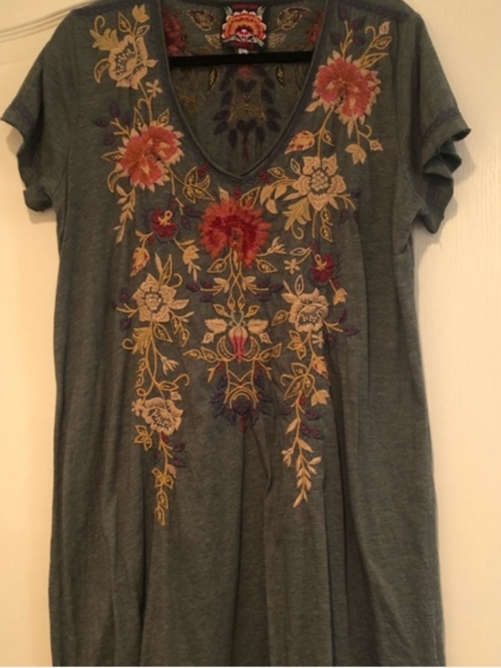 JOHNNY WAS FLORAL EMBROIDERED DRESS